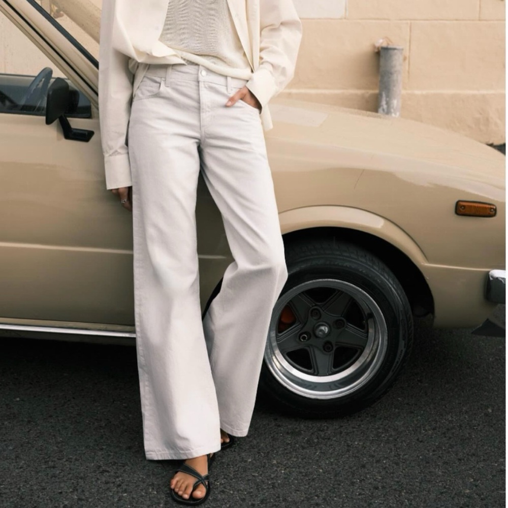 NWT Zara Low Rise Wide Leg Jeans 9632/076 White Cream 27